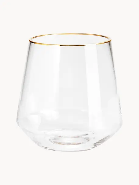 Mundgeblasene Glas-Vase Joyce, H 16 cm, Glas, Transparent mit Goldrand, Ø 16 x H 16 cm