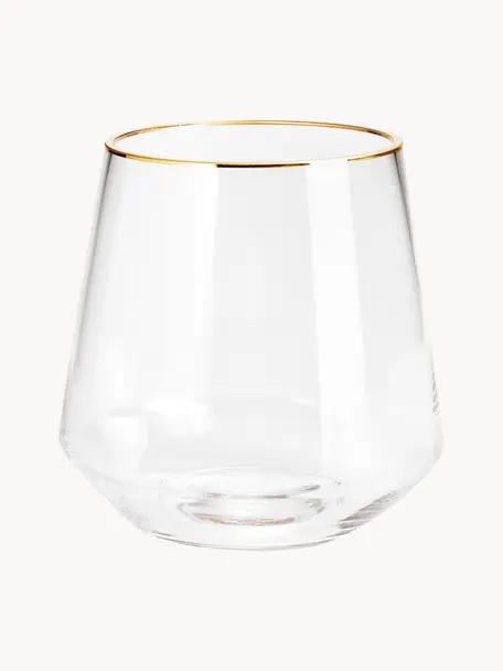 Vaso in vetro soffiato Joyce, alt. 16 cm, Vetro, Trasparente con bordo dorato, Ø 16 x Alt. 16 cm