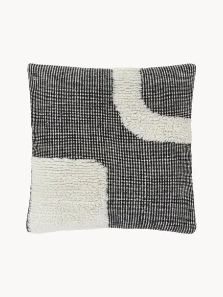 Handgeweven kussenhoes Wool, Zwart, crèmewit, B 45 x L 45 cm