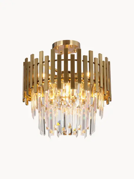 Handgemaakte hanglamp Monza, Lampenkap: glas, gecoat metaal, Goudkleurig, transparant, Ø 45 x H 45 cm