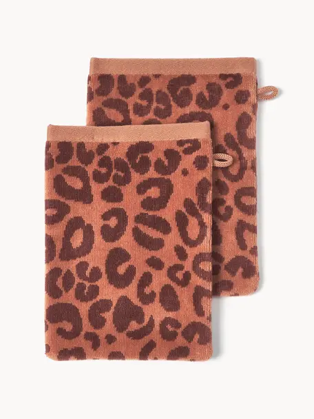 Gants de toilette Leo, 2 pièces, Terracotta, brun foncé, larg. 16 x haut. 22 cm