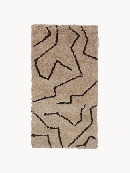 Ručně všívaný koberec s vysokým vlasem Davin, Taupe, černá, Š 160 cm, D 230 cm (velikost M)
