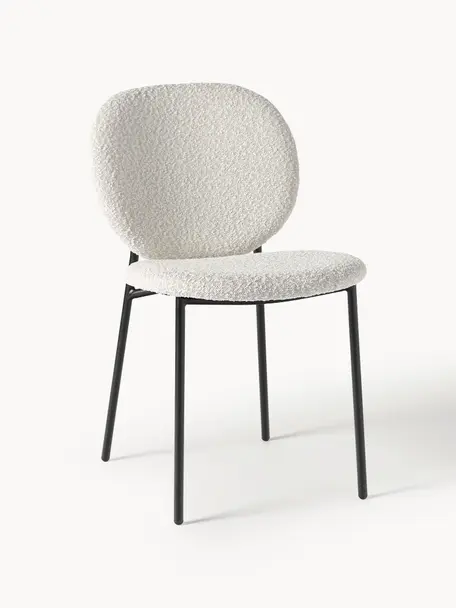 Bouclé gestoffeerde stoelen Ulrica, 2 stuks, Bekleding: bouclé (100% polyester) M, Poten: gepoedercoat metaalkleuri, Bouclé gebroken wit, zwart, B 47 x D 61 cm