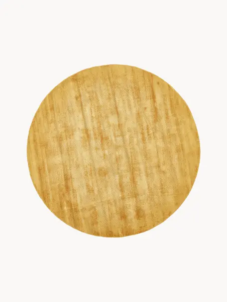 Alfombra redonda artesanal de viscosa Jane, Parte superior: 100% viscosa, Reverso: 100% algodón, Amarillo sol, Ø 120 cm (Tamaño S)
