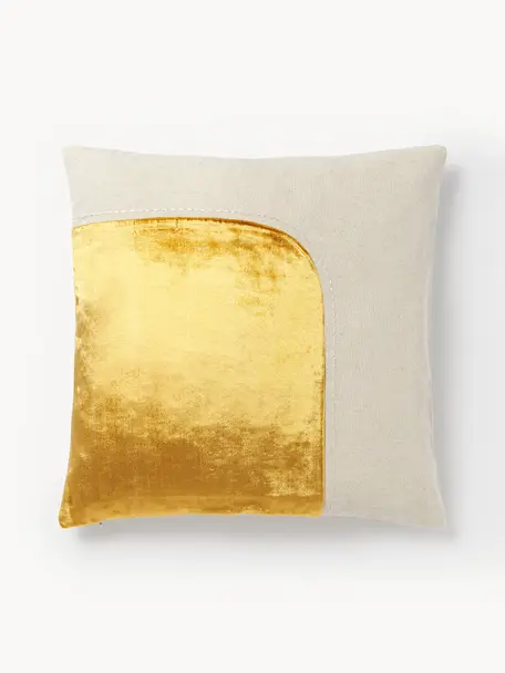 Vyšívaný povlak na polštář se sametovým dekorem Farah, Zlatá, béžová, Š 45 cm, D 45 cm