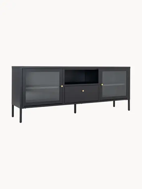 Tv-meubel Dalby, Frame: gepoedercoat staal, Handvatten: gecoat metaal, Zwart, B 160 x H 60 cm