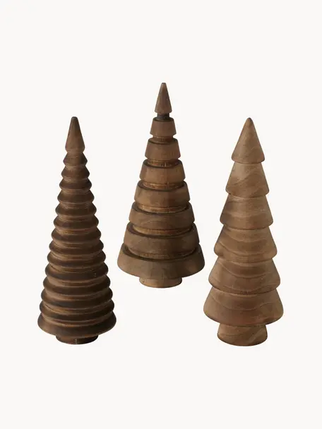 Sapins de Noël décoratifs en bois Abiola, lot de 3, Bois de pin, Tons bruns, Ø 6 x haut. 15 cm