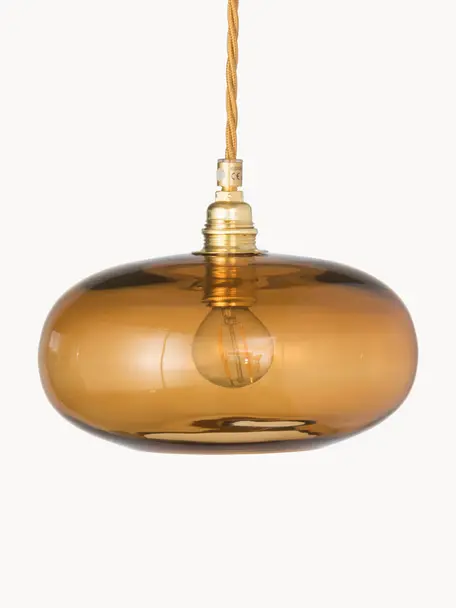 Kleine Pendelleuchte Horizon, mundgeblasen, Lampenschirm: Glas, mundgeblasen, Hellbraun, Goldfarben, Ø 21 x H 14 cm