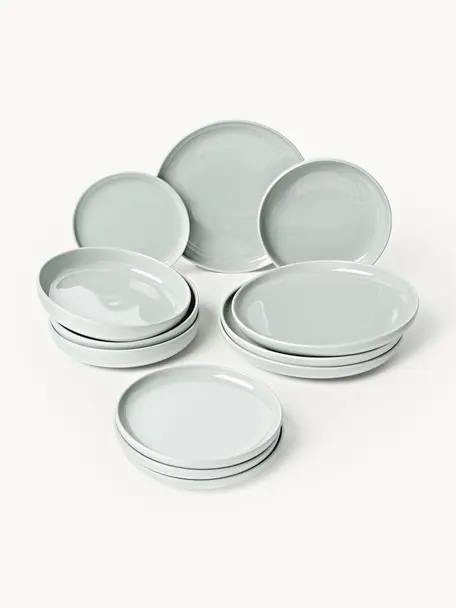 Vajilla de porcelana Nessa, 4 comensales (12 pzas.), Porcelana dura de alta calidad, esmaltada, Gris claro brillante, 4 comensales (12 pzas.)