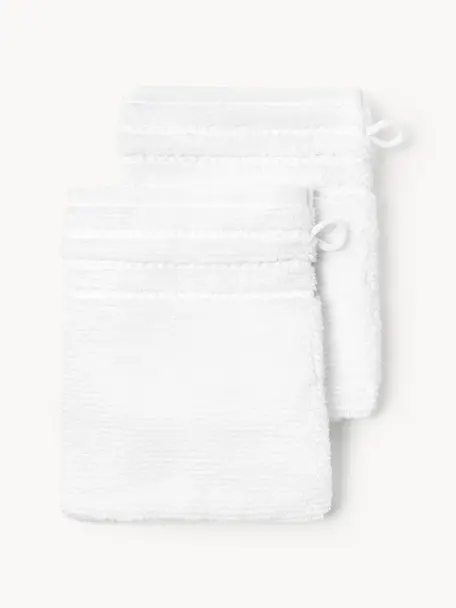 Gants de toilette avec bordure décorative Luxe, 2 pièces, Blanc, Gants de toilette, larg. 16 x haut. 22 cm