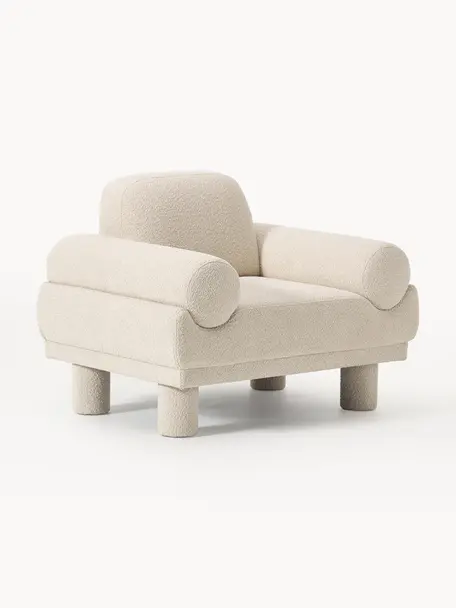 Bouclé-Sessel Lilo, Bezug: Bouclé (93 % Polyester, 6, Füße: Kunststoff, gepolstert Di, Bouclé Hellbeige, B 107 x T 83 cm