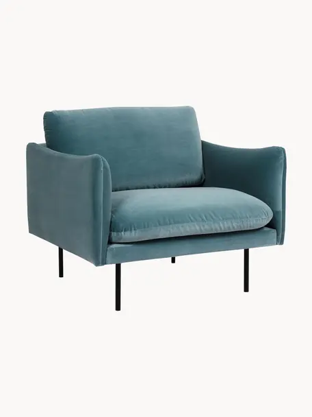 Fluwelen fauteuil Moby, Bekleding: fluweel (hoogwaardig poly, Frame: massief grenenhout, FSC-g, Poten: gepoedercoat metaal, Fluweel petrol, B 90 x D 90 cm