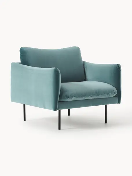 Fauteuil en velours Moby, Velours bleu pétrole, larg. 90 x prof. 90 cm