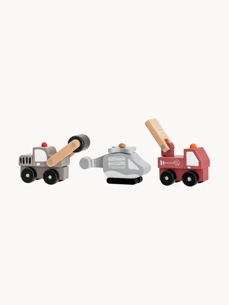 Spielzeugauto-Set Bruno, 3er-Set, Mitteldichte Holzfaserplatte (MDF), Schichtholz, Metall, Bunt, Set mit verschiedenen Größen