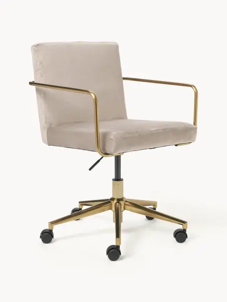 Silla de escritorio de terciopelo con reposabrazos Kashya, altura regulable, Funda: terciopelo (100% poliéste, Terciopelo beige, An 57 x L 56 cm