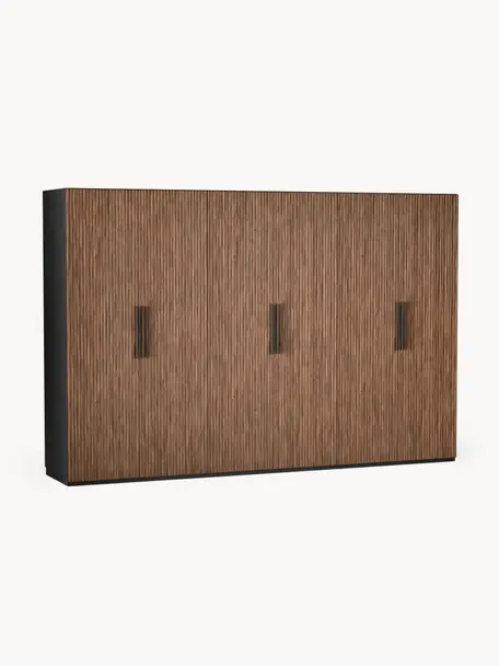 Modulární skříň ve vzhledu ořechového dřeva s otočnými dveřmi Simone, šířka 300 cm, více variant, Vzhled ořechového dřeva, černá, Interiér Premium, Š 300 x V 200 cm
