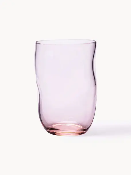 Handgemaakte waterglazen Squeeze in organische vorm, 6 stuks, Glas, Roze, Ø 7 x H 10 cm, 250 ml