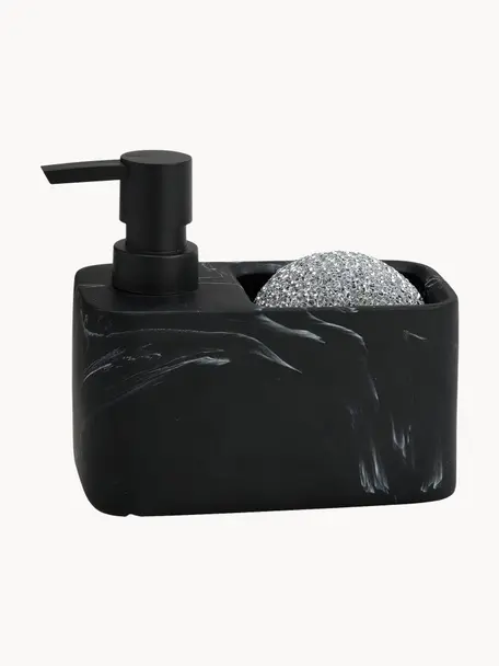 Set dispenser sapone effetto marmo Galia 2 pz, Contenitore: poliresina, Testa della pompa: plastica, Nero marmorizzato, Larg. 15 x Alt. 14 cm