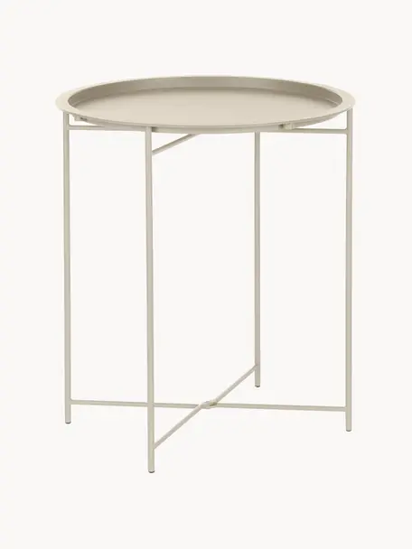Okrúhly kovový stolík s podnosom Sangro, Kov s práškovým náterom, Béžová, Ø 46 x V 52 cm