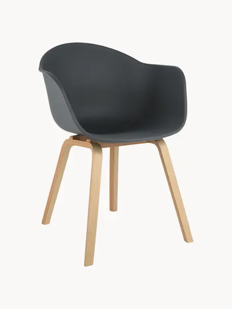 Sedia con braccioli e gambe in legno Claire, Seduta: materiale sintetico, Gambe: legno di faggio, Antracite, legno di faggio, Larg. 60 x Alt. 54 cm