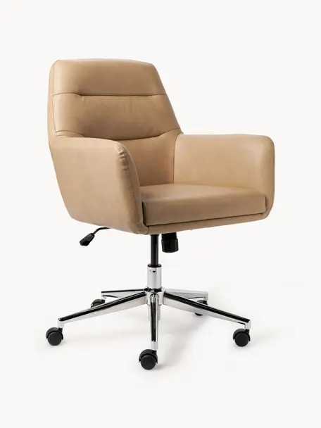 Krzesło biurowe ze sztucznej skóry Benson, Tapicerka: skóra ekologiczna (100% p, Stelaż: metal powlekany, Jasnobrązowa skóra ekologiczna, S 66 x G 66 cm