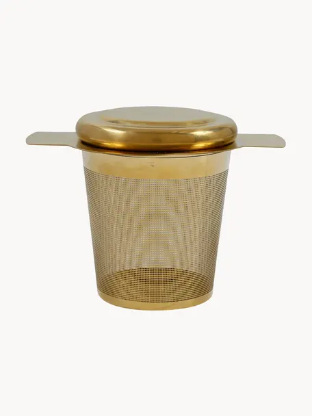 Colino da tè in metallo con coperchio Universal, Acciaio inossidabile rivestito, Ottonato, Larg. 10 x Alt. 8 cm