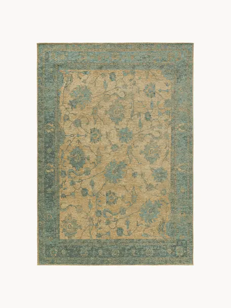 Tapis à motif ornemental Frencie, 55 % polyacrylique, 27 % polyester, 17 % coton, 1 % latex, Tons verts et beiges, larg. 120 x long. 180 cm (taille S)