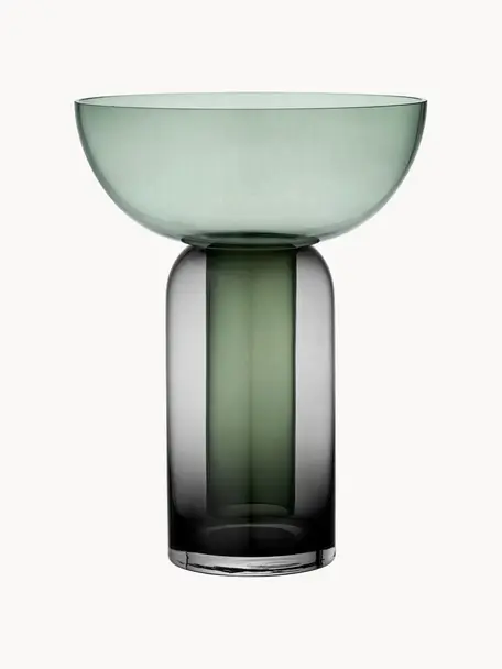 Vase en verre Torus, haut. 33 cm, Verre, Gris foncé, vert foncé, transparent, Ø 24 cm