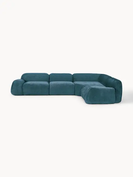 Modulares Ecksofa Wolke (4-Sitzer) aus Teddy-Bouclé, Bezug: Teddy-Bouclé (100 % Polye, Füße: Kunststoff Dieses Produkt, Teddy-Bouclé Petrol, B 349 x T 262 cm