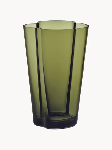 Ručně foukaná váza Alvaro Aalto, H 22 cm, Foukané sklo, Zelená, transparentní, Š 14 cm, V 22 cm