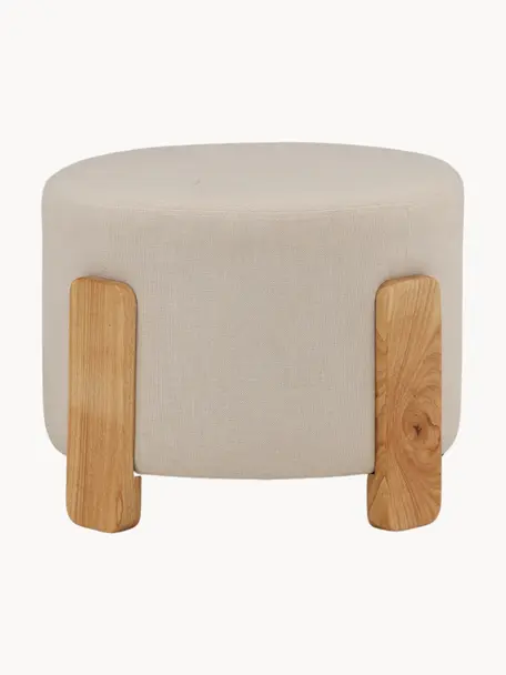 Ľanová taburetka s drevenými nohami Coffey, Béžová, kaučukovníkové drevo, Ø 53 x V 43 cm