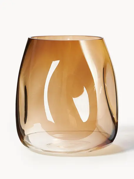 Mundgeblasene Glas-Vase Luster, H 17 cm, Glas, mundgeblasen, Ocker, Ø 17 x H 17 cm