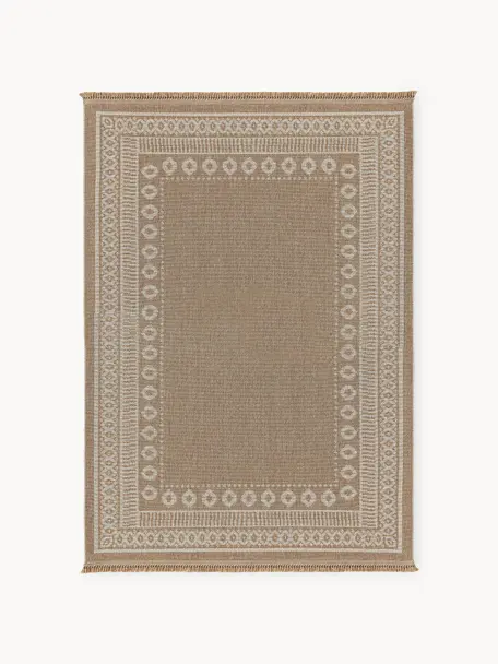 Tapis d'intérieur/extérieur à franges Andora, Tons bruns, larg. 80 x long. 150 cm (taille XS)