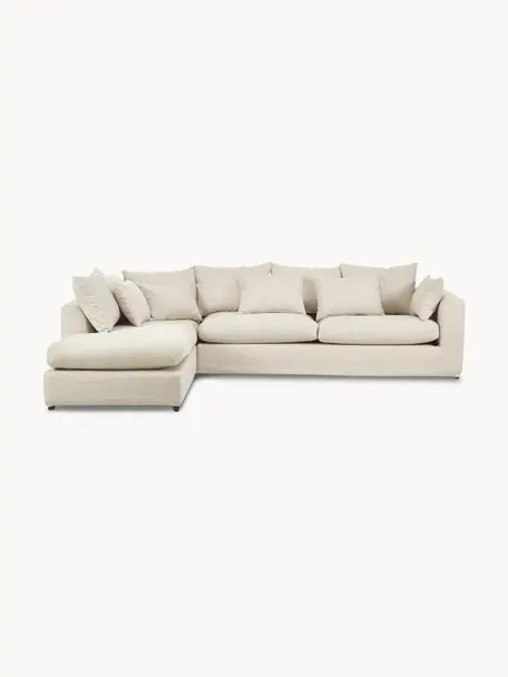 Großes Ecksofa Zach, Bezug: Polypropylen Der hochwert, Füße: Kunststoff, Webstoff Cremeweiß, B 300 x T 213 cm, Eckteil links