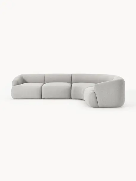 Modulares Bouclé-Ecksofa Sofia (4-Sitzer), Bezug: Bouclé (100 % Polyester) , Gestell: Fichtenholz, Spanplatte, , Füße: Kunststoff Dieses Produkt, Bouclé Hellgrau, B 312 x T 235 cm