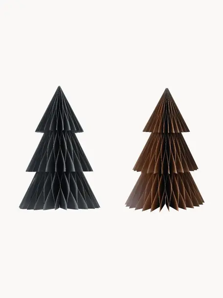 Deko-Bäume Wood aus Papierstoff, 2er-Set, Papierstoff, Dunkelgrau, Braun, Ø 18 x H 28 cm
