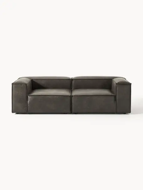 Modulares Sofa Lennon (3-Sitzer) aus recyceltem Leder, Bezug: Recyceltes Leder (70 % Le, Gestell: Massives Holz, Sperrholz, Füße: Kunststoff Dieses Produkt, Leder Taupe, B 238 x T 119 cm