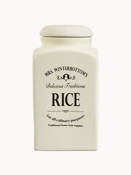 Aufbewahrungsdose Mrs Winterbottoms Rice, Steingut, Cremeweiss, Schwarz, Ø 11 x H 21 cm, 1,3 L