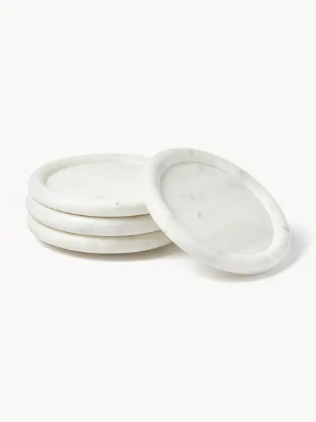 Posavasos de mármol Yael, 4 uds., Mármol, Mármol blanco Off White, Ø 12 x Al 1,5 cm