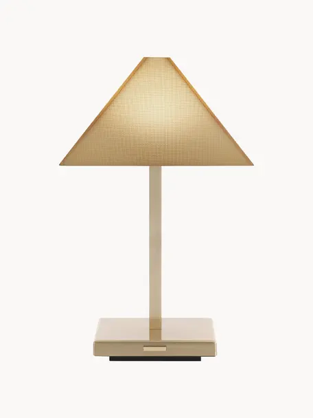 Lámpara de mesa LED regulable Mini Logo, con conexión USB, Pantalla: metacrilato, malla, Estructura: acero recubierto, Beige claro, dorado, An 15 x Al 24 cm