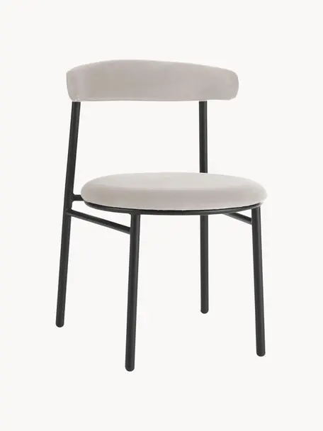 Fluwelen stoelen Doggi, 2 stuks, Bekleding: 100% polyester De slijtva, Frame: gecoat metaal, Fluweel lichtbeige, zwart, B 47 x D 50 cm