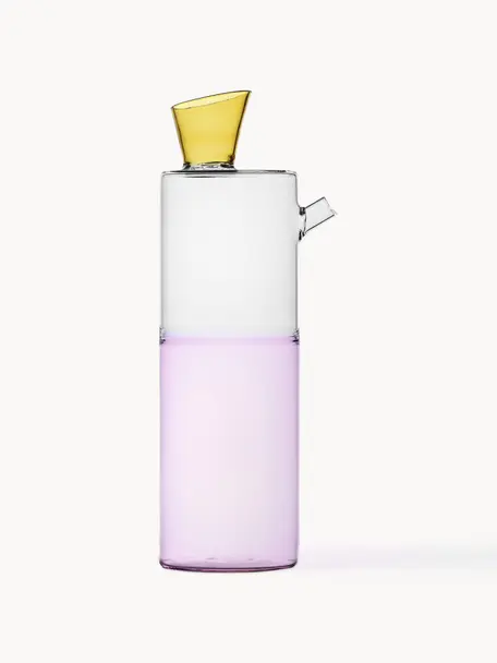 Carafe à eau artisanale Travasi, 1 L, Verre borosilicate, Rose pâle, transparent, jaune pâle, 1 L