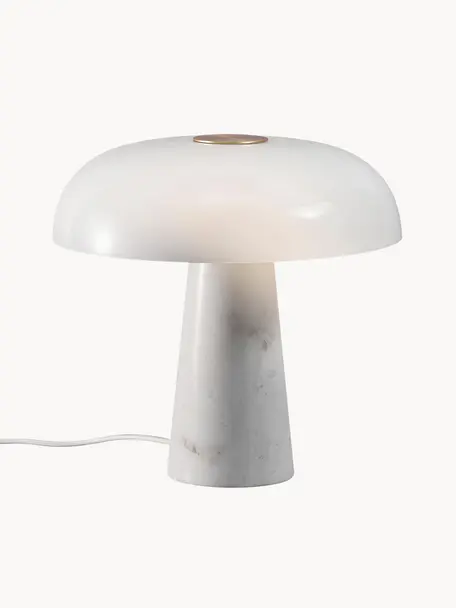 Lámpara de mesa de mármol Glossy, Pantalla: vidrio, Cable: cubierto en tela, Blanco, Ø 32 x Al 32 cm
