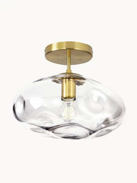 Deckenleuchte Amora, Lampenschirm: Glas, Baldachin: Metall, gebürstet, Transparent, Goldfarben, Ø 35 x H 28 cm