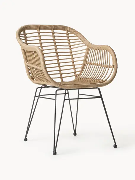 Polyratanové židle s područkami Costa, 2 ks, Světle hnědá, černá, Š 59 cm, H 58 cm