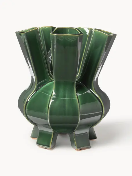 Vase design en porcelaine Puyi, haut. 34 cm, Porcelaine, émaillée, Vert foncé, Ø 29 x haut. 34 cm