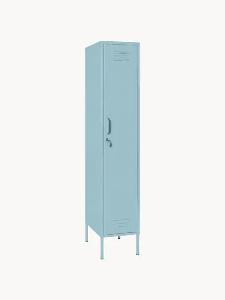 Kleiner Kleiderschrank Skinny, Stahl, pulverbeschichtet, Hellblau, B 35 x H 183 cm