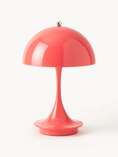 Lámpara de mesa LED regulable Panthella, Al 24 cm, Pantalla: acero recubierto, Estructura: aluminio recubierto, Acero rojo coral, Ø 16 x Al 24 cm