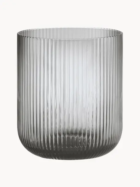 Windlicht Ven met groefreliëf van glas, Glas, Grijs, transparant, Ø 16 x H 16 cm