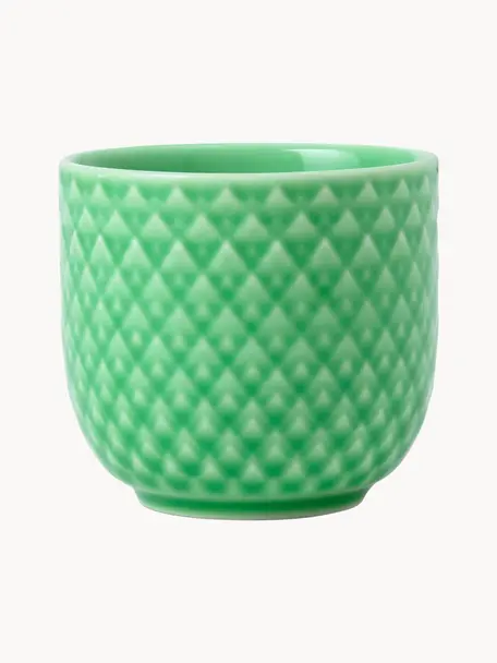 Soportes de huevo de porcelana con relieves Rhombe, 4 uds., Porcelana, Verde, Ø 5 x Al 5 cm